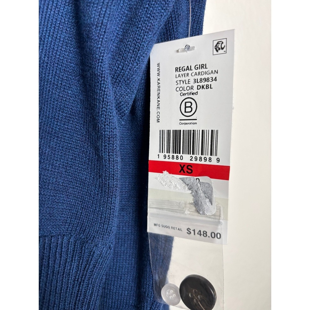 NWT Karen Kane Layered Sweater Cardigan Cashmere Blend Blue White Shirt Hem XS - Picture 4 of 6